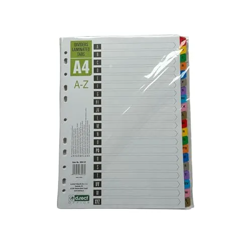 D.RECT Laminierte Register A4 für Dokumente, Registerkarten, A-Z, farbcodiert