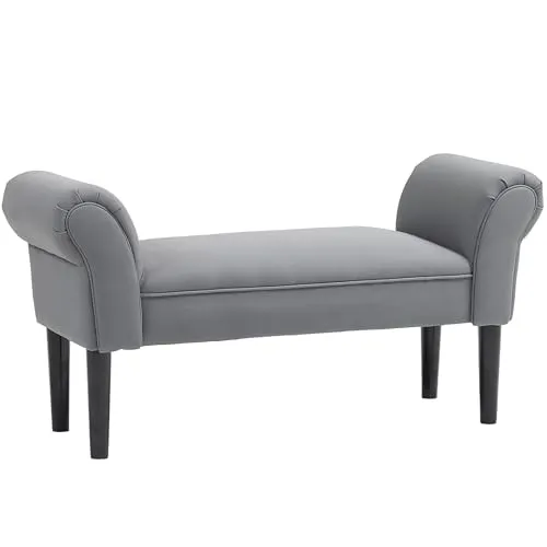 HOMCOM Polsterbank Dunkelgrau - Sitzbank für Schlafzimmer und Flur, bis 130 kg belastbar, mit 17,5 cm dicker Polsterung für höchsten Sitzkomfort und ideal für kleine Räume.