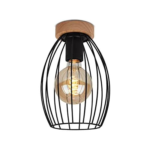 BRILONER Leuchten Deckenleuchte - Retro Vintage Design, 1x E27, Schwarz-Holz - Stilvolle Deckenleuchte im Retro-Look, ideal für Wohnzimmer oder Flur. Aus hochwertigem Metall-Holz gefertigt, sorgt sie für eine optimale Ausleuchtung und ist ein echter Hingucker.