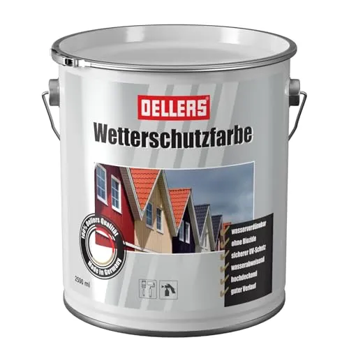 OELLERS Wetterschutzfarbe wasserbasierter Holzlack, 1L, RAL 9001Cremeweiß, farbige Holzbeschichtung, 3in1 Grundierung + Deckanstrich + UV-Schutz für Innen und Außen, auch für Metall geeignet