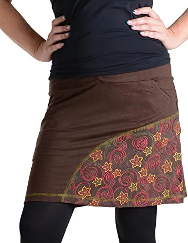 Vishes - Alternative Bekleidung - Mit Spiralen bedruckter und bestickter Baumwollrock braun 34/36