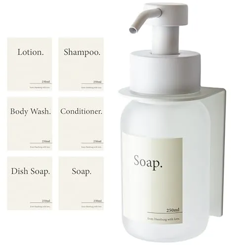 Designfabrik Hamburg Seifenspender mit Wandhalterung - Eleganter Glas Seifenspender mit selbstklebender Wandhalterung. Ideal für Bad und Küche, nachhaltig und platzsparend.