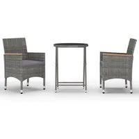 vidaXL 3-tlg. Bistro-Set Poly Rattan Grau - Gartenmöbel-Set für Balkon und Veranda, mit ergonomischen Stühlen und pflegeleichter Hartglas-Tischplatte für maximalen Komfort und Stil im Außenbereich.