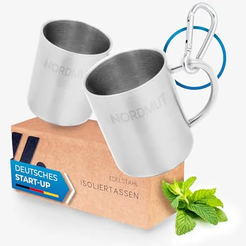 Nordmut Thermobecher NORDMUT® Edelstahl Thermobecher [2er Set], doppelwandig isoliert, rostfreier Edelstahl