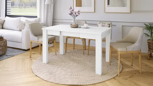 Ausziehbarer Design Esstisch Fonte in Weiß matt - Esszimmertisch mit Synchronauszug von 85 bis 130 cm, ideal für stilvolle Akzente und vielseitige Einrichtungsmöglichkeiten. Höhe: 76 cm, zeitloses Design.