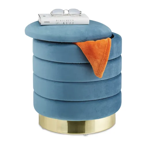 Eleganter Samthocker mit Stauraum - Hocker & Barhocker - Stilvoller und praktischer Stauraumhocker in Petrol, ideal für jeden Raum und ohne Montage erforderlich.