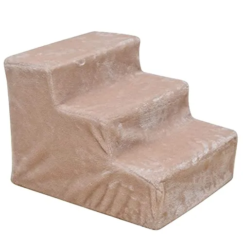 ESTEXO Hundetreppe Katzentreppe Haustiertreppe Tiertreppe Treppenstufen Plüschbezug Einstieghilfe 3 Stufen Beige