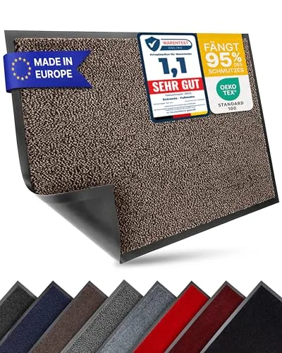 Entrando Fußmatte 90x120 cm rutschhemmend & schnelltrocknend – Flache Schmutzfangmatte für Innen & Außen – pflegeleichter Vorleger für Flur, Eingangsbereich, Wohnung (Braun Schwarz)