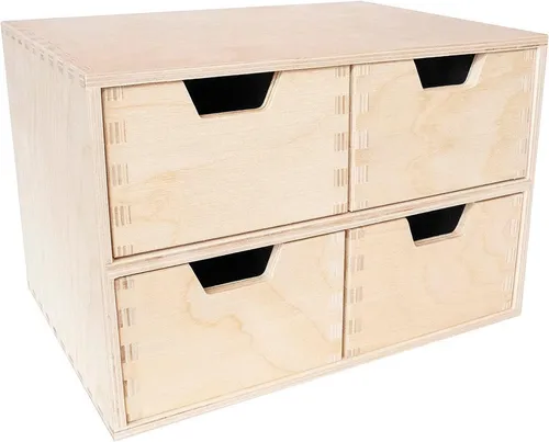 Creative Deco Schubladenbox | 4 Schubladen aus Birken-Sperrholz - Schubladenbox für Ordnung und Dekoration, ideal für Dokumente, Schmuck und Bastelmaterialien. Hergestellt aus hochwertigem, zertifiziertem Holz für nachhaltige Aufbewahrung.