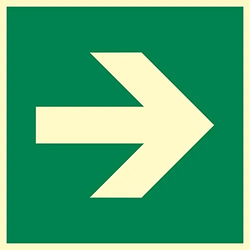 Richtungspfeil gerade, Aluminium langnachleuchtend, 150 x 150 mm gemäß ASR A1.3 / ISO 3864, Rettungszeichen Schild, 15 x 15 cm