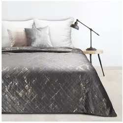 Design91 Tagesdecke Mikrofaser - Glamour Marmor grau - Bettüberwurf in eleganter Optik mit goldenem Karomuster, aus 100% Polyester, ideal für stilvolle Akzente im Schlafzimmer.