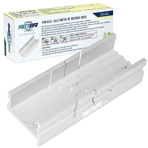 FIRSTINFO H5442 | Gehrungslade aus Aluminium – Kompakte Metall 140 x 50 x 33 mm | 3 Schnittwinkel für Handsäge