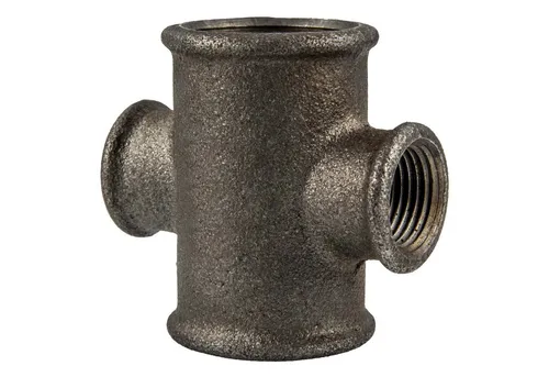 GEBO Gewindefitting Temperguss-Gewindefitting schwarz Kreuzstück, 3/4 x 1/2 Zoll reduziert