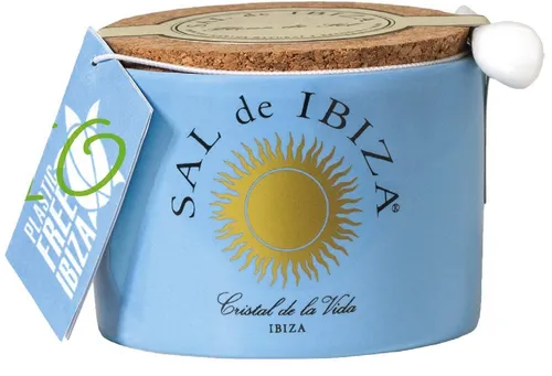 Sal de Ibiza Mar Blau Fleur de Sel mit schwarzem Knoblauch Keramiklöffel 140g