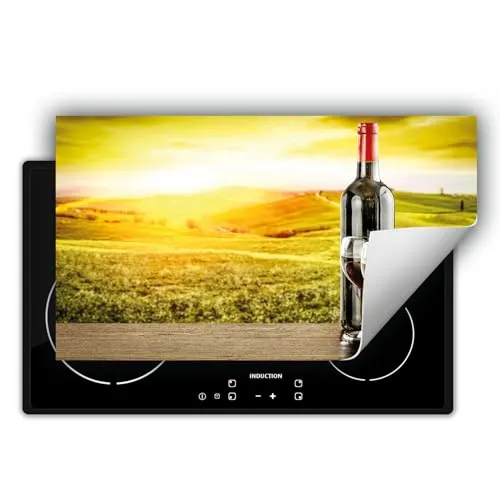 DarHaus Herdabdeckplatte Einteilig Ceranfeld Abdeckplatte Induktionsschutz Küche Deko Vinyl Matte Aufrollbar 90x52 cm, Wein