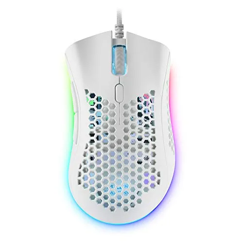 Mars Gaming MMEXW Weiß - RGB Gaming-Maus mit 32K DPI - Mäuse mit ultraleichtem Hive-Design und RGB-Chroma-Beleuchtung für individuelles Setup; ideal für präzises Gaming dank 32000 DPI und programmierbaren Tasten.