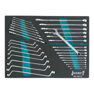 Hazet Schraubenschlüssel-Satz 163-140/33 - 33-teiliges Werkzeug-Set mit Safety-Insert-System für rüttelfeste Einbettung. Ideal für HAZET-Werkzeugwagen, sorgt für Ordnung und schnelle Werkzeugkontrolle.