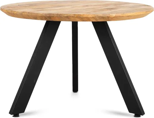 Couchtisch Berlin aus Mangoholz und Metall Schwarz 60 cm - Der Couchtisch Berlin verbindet minimalistisches Design mit natürlicher Eleganz. Die runde Tischplatte aus massivem Mangoholz bringt Wärme in Ihr Wohnzimmer, während das schlanke Metallgestell Stabilität und modernen Stil bietet. Maße: Ø 60 cm.