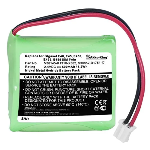 Akku-King Akku kompatibel mit Siemens V30145-K1310-X382 - NI-MH 500mAh - für Gigaset E40, E45, E450, E455, E455 SIM, E450 SIM, E455, Swisscom Aton CL-102