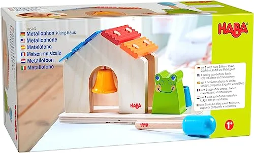 HABA 1305762001 - Metallophon Klanghaus, Kinder-Musikinstrument - Holzspielzeug für Kinder ab 12 Monaten, fördert spielerisch die musikalische Entwicklung mit 4 Klang-Effekten: Rassel, Glöckchen, Ratter und Metallophon.