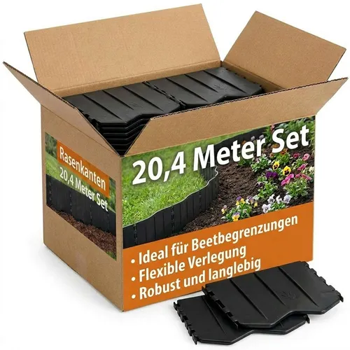 BURI Rasenkante Kunststoff 20,4 m Set – Flexible Beetumrandung für Ihren Garten - Gestalten Sie Ihren Garten mit der flexiblen Rasenkante aus recyceltem Kunststoff. Wetterfest und einfach zu montieren, sorgt sie für klare Strukturen zwischen Rasen und Beeten. Ideal für individuelle Gartenprojekte.