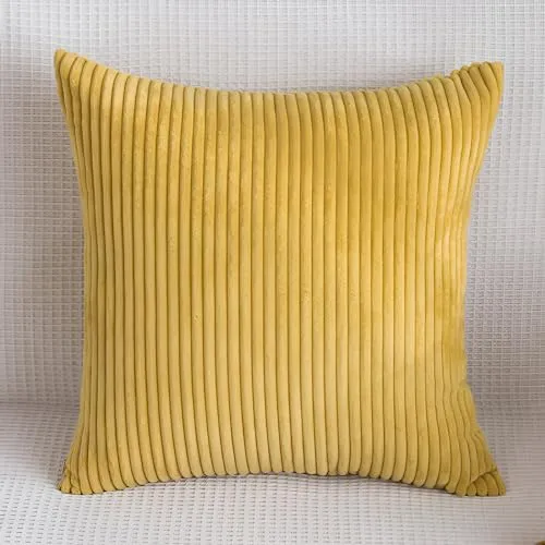 2er Set Kissen mit Füllung (40x40cm senf) Modell Mary Kordsamt gestreift senf, als Sofakissen, Couchkissen Dekokissen Zierkissen, Premium Füllkissen inklusive, weich & angenehm, Doppelpack