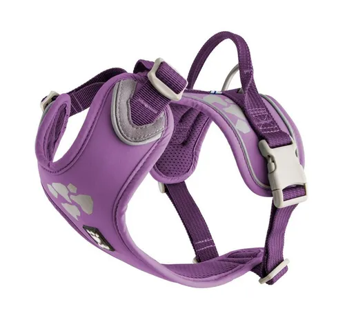 HURTTA Weekend Warrior Hunde-Geschirr in Violett - Robustes Zuggeschirr für Hunde, ideal für aktive Abenteuer. Mit reflektierenden Elementen für bessere Sichtbarkeit und einem verstellbaren Halsumfang von 25 bis 37 cm.