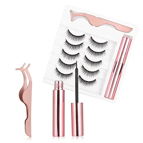 Magnetischer Eyeliner und Wimpern Kit - 5 Paare Falsche Wimpern mit Natürlichem Aussehen Kein Erforderlich - Tägliches Wimpernverlängerungsset