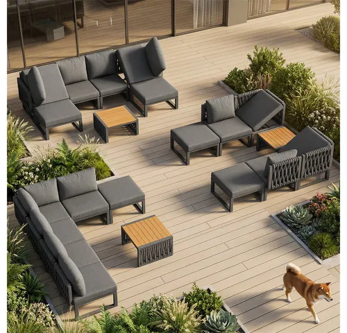 Redom Gartenlounge-Set Grau – Metall Loungemöbel für den Outdoor-Bereich - Das Redom Gartenlounge-Set vereint modernes Design und praktischen Komfort. Mit verstellbaren Rückenlehnen und hochwertigen Materialien ist es ideal für entspannte Stunden im Freien. Pflegeleichte Bezüge und witterungsbeständige Tischplatte runden das Set ab.