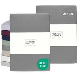 SCHÖNER WOHNEN Spannbettlaken 180x200cm 2er Pack Grau in grau von SCHÖNER WOHNEN