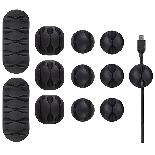 U-horizon 12 Pack Kabelhalter Selbstklebend, Langlebiger Kabel Organizer, Haltbare Kabelclips für Computer, USB-Kabel, ZuhauseBüro, Schwarz