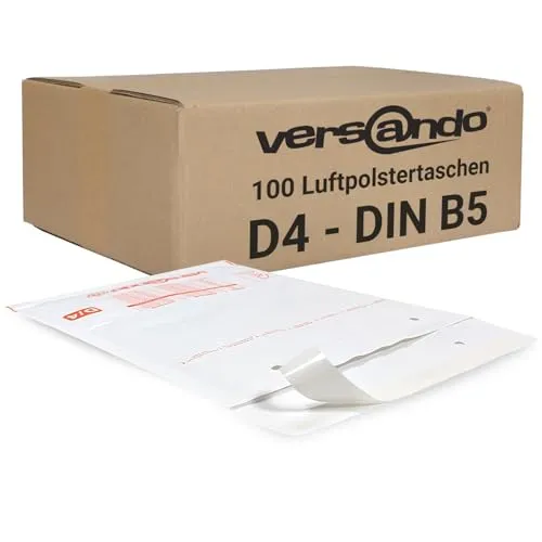 versando 100x D4 Luftpolsterumschläge Innenmaß 180 x 265 mm Außenmaß 200 x 275 mm weiß für DIN A5 / DVD/ B5