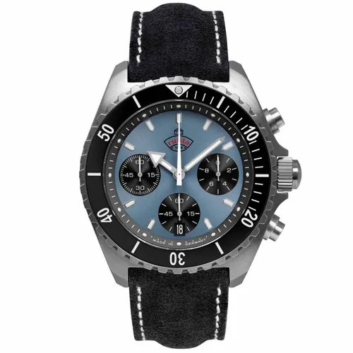 Ruhla Glasbach Cup 49705 Herrenarmbanduhr - Chronograph mit rundem Gehäuse, 43 mm Durchmesser und strapazierfähigem Saphirglas – ideal für stilbewusste Herren.