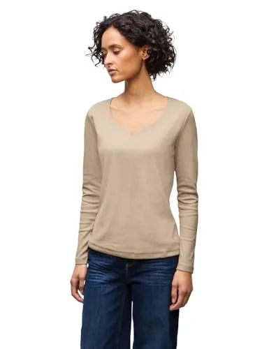 Street One Damenbluse mit Herzausschnitt in Sanded Beige - Elegantes Langarmshirt mit Rippstruktur und Herzausschnitt, perfekt für vielseitige Outfits. Ideal für jeden Anlass!