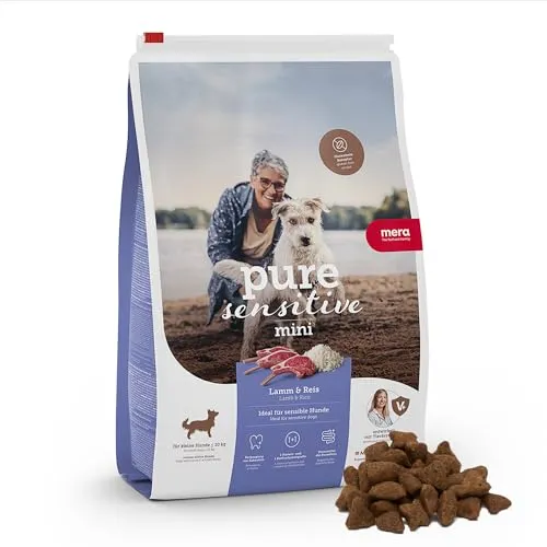 mera Pure Sensitive Mini Lamm & Reis Trockenfutter für Hunde - Hundefutter für sensible kleine Hunde, mit Lamm als einzige Proteinquelle und leicht verdaulichem Reis. Minimiert Nahrungsunverträglichkeiten durch hochwertige Zutaten.