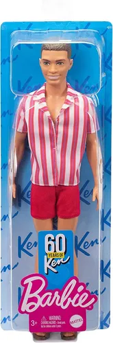 Barbie GRB42 - Ken 60. Jubiläumspuppe Strand-Outfit im Retrostil mit Schwimmhose
