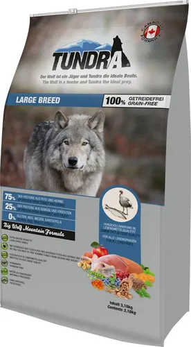 Tundra Hundefutter Large Breed mit Pute & Hering - getreidefrei (3,18kg) - Hundefutter für große Rassen, reich an Pute & Hering, getreidefrei für eine gesunde Ernährung und optimale Verdauung.