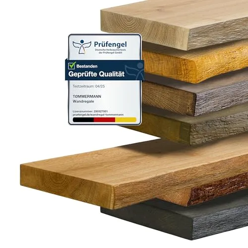 tømmermann Wandregal Schweberegal massiv Eiche - Bücherregal Holz Regal mit Baumkante Hängeregal Regalbrett aus massivholz Wandboard deko Regal Wand Shelf | 80 cm breit Farbe Natur