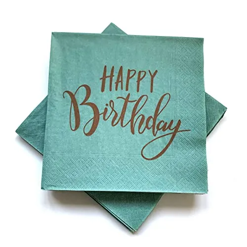 Servietten 'Happy Birthday' zum Geburtstag 33x33 cm - (salbei/kupfer) 20