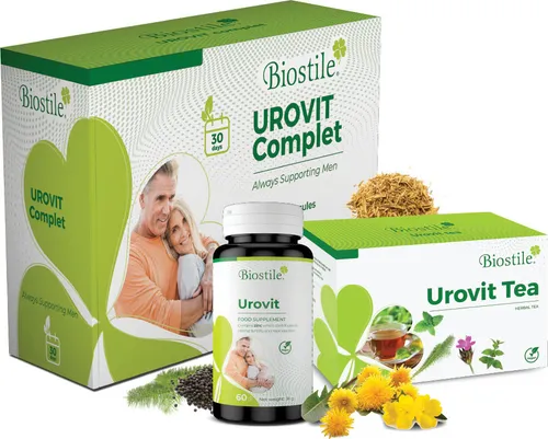 Biostile Urovit Komplett - Blasengesundheit & Harnwegserkrankungen – Natürliche Unterstützung für Männer ab 45 Jahren mit Kapseln und Tee zur Förderung von Prostatafunktion und Vitalität.