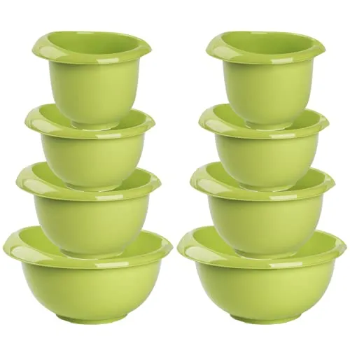 2x Backschüsseln Rührschüssel Quirltopf Salatschüssel stapelbar rutschfest Silikonfüße Einhandgriff Ausgießer Kunststoff 4er-Set