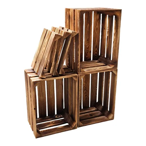 Holzkisten Regale Kästen GEFLAMMT - 3er Set - Truhen & Kisten aus hochwertigem Holz, ideal für stilvolle Aufbewahrung und dekorative Akzente im Landhausstil. An der Wand montierbar, perfekt für kreative Raumgestaltungen.