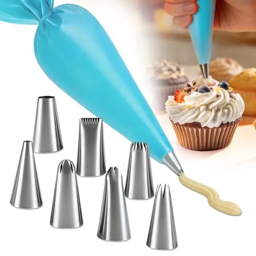 8-teiliges Kuchen Dekorierwerkzeug Set,Spritzbeutel Set Wiederverwendbar,Spritzbeutel Sets Premium,Große Spritzbeutels,zum Dekorieren von Kuchen,Gebäck und Cupcakes