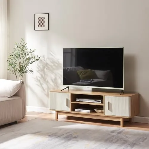 [en.casa] TV Schrank Ferrersp Lowboard 140 cm – Moderner Fernsehschrank mit Stauraum - Stylisches Lowboard für Ihr Wohnzimmer: Bietet clevere Stauraumlösungen und offene Fächer für schnellen Zugriff auf Technik. Hochwertige Eicheoptik und integrierte Kabeldurchlässe für ein aufgeräumtes Ambiente.