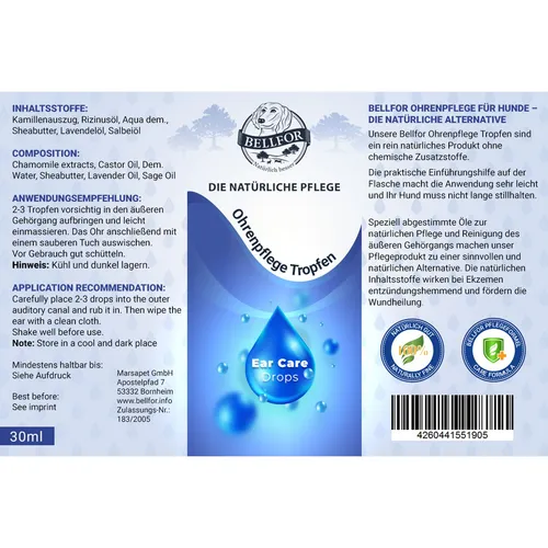 Bellfor Ohrenpflege Tropfen natürlich für Hunde