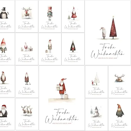 Weihnachtskarten mit Umschlag Set 30 Skurrile Weihnachtsmänner und lustige Rentiere