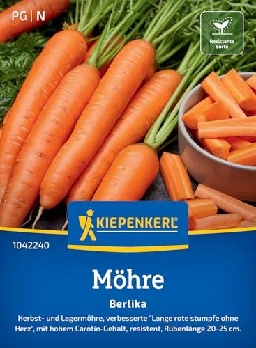 Kiepenkerl Möhrensamen Berlika 1042240 -Gemüsesamen für Möhren mit einer Rübenlänge von 20 bis 25 cm und Inhalt für 8 bis 10 lfd. Meter - Saatgut