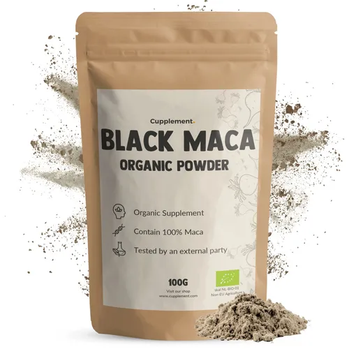 Cupplement Schwarzes Maca Pulver 100 Gramm Bio - Keine Kapseln, Arginin, Tabletten, Extrakt oder Gelb Karotte - Rot - Superfood - Peru - Wurzel - Root - Maka - Hochdosiert - Macca
