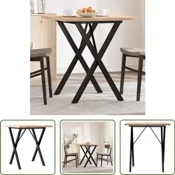 The Living Store Esstisch X-Gestell 70x70x75,5cm Massivholz Kiefer und Gusseisen - Braun