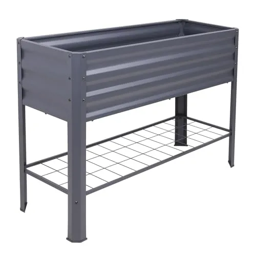 Metall Hochbeet anthrazit - 114 x 41 cm mit Gitterablage - Hochbeet-Kit für rückenschonendes Arbeiten, pulverbeschichtet in anthrazit, inklusive praktischer Gitterablage und Gartenvlies für optimale Anzucht von Gemüse und Kräutern.